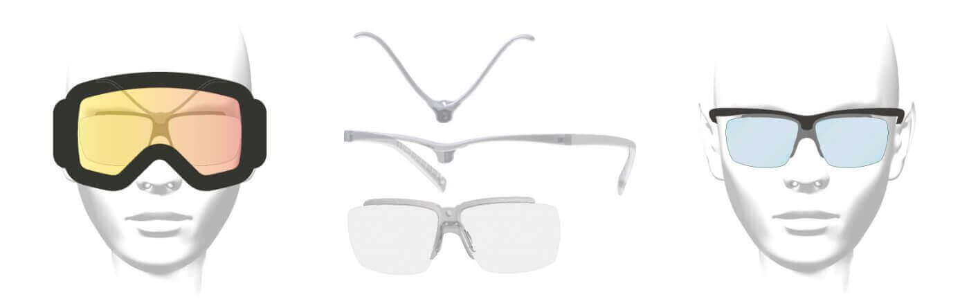 Clipoptic®: une paire de lunettes de vue légère et incassable convertible en quelques secondes en insert ou clip optique universel pour adapter tous les masques à la vue.